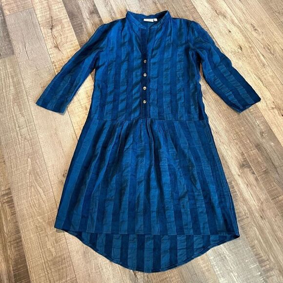 The Odells Sonia Blue Stripe Drop Waist Linen Blend Shirt Dress size xsp - Picture 1 of 9